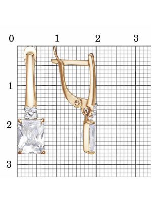 Серьги серебро 925 пробы, покрытие - золочение, выборочное родирование, вставка - фианит (недрагоценный камень)
