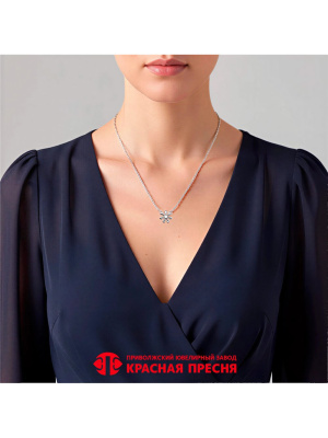Колье серебро 925 пробы, покрытие - родирование, вставка - фианит (недрагоценный камень)
