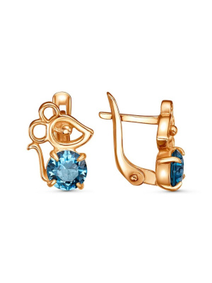 Серьги серебро 925 пробы, покрытие - золочение, вставка - искусственная шпинель