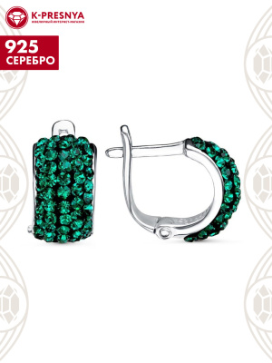 Серьги серебро 925 пробы, покрытие - платинирование, вставка - стекло ювелирное preciosa