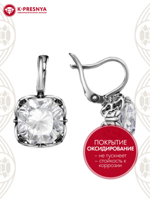 Серьги серебро 925 пробы, покрытие - оксидирование, вставка - фианит собственной огранки (недрагоценный камень)