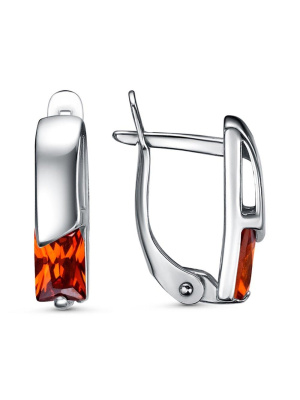 Серьги бижутерия, покрытие - платинирование, вставка - фианит (недрагоценный камень)