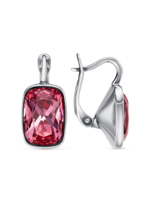 Серьги бижутерия, покрытие - серебрение с оксидированием, вставка - ювелирное стекло европейской огранки