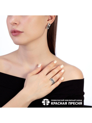 Серьги серебро 925 пробы, покрытие - оксидирование, без вставок