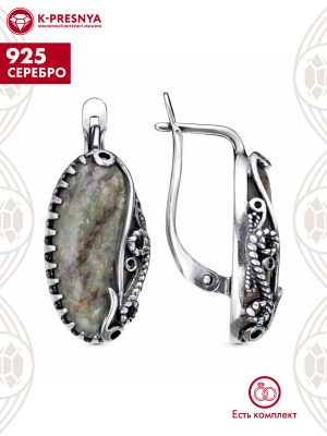 Серьги серебро 925 пробы, покрытие - оксидирование, вставка - везувиан