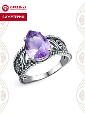 Кольцо бижутерия, покрытие - серебрение с оксидированием, вставка - стекло ювелирное