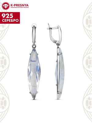 Серьги серебро 925 пробы, покрытие - оксидирование, вставка - синтетический кварц собственной огранки