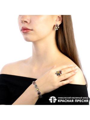 Браслет бижутерия, покрытие - серебрение с оксидированием, вставка - фианит (недрагоценный камень)