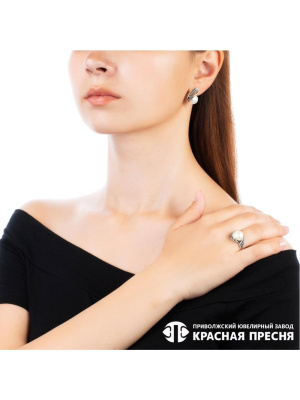 Серьги серебро 925 пробы, покрытие - оксидирование, вставка - культивированный жемчуг
