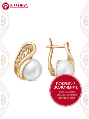 Серьги серебро 925 пробы, покрытие - золочение, вставка - культивированный жемчуг