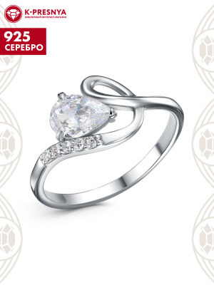 Кольцо серебро 925 пробы, покрытие - родирование, вставка - фианит (недрагоценный камень)