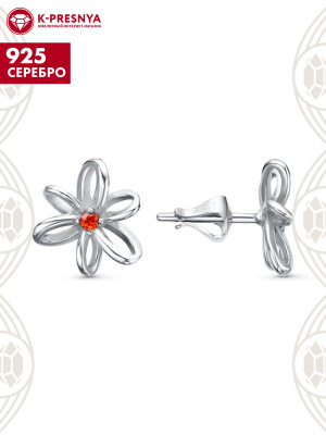 Серьги серебро 925 пробы, покрытие - платинирование, вставка - фианит (недрагоценный камень)