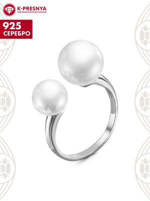 Кольцо серебро 925 пробы, покрытие - родирование, вставка - имитация жемчуга