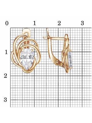 Серьги бижутерия, покрытие - золочение, вставка - фианит (недрагоценный камень)