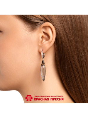 Серьги серебро 925 пробы, покрытие - оксидирование, вставка - дымчатый кварц (искусственный)