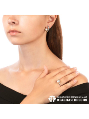 Серьги серебро 925 пробы, покрытие - родирование, вставка - культивированный жемчуг, фианит (недрагоценный камень)