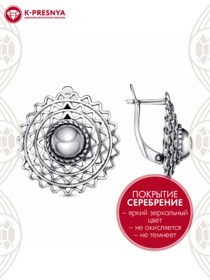 Серьги бижутерия, покрытие - серебрение с оксидированием, без вставок