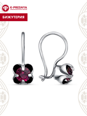 Серьги бижутерия, покрытие - серебрение с оксидированием, вставка - стекло ювелирное preciosa