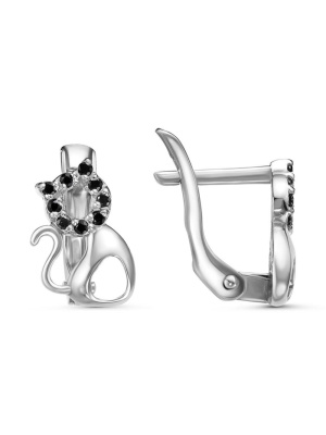 Серьги серебро 925 пробы, покрытие - родирование, вставка - фианит (недрагоценный камень)