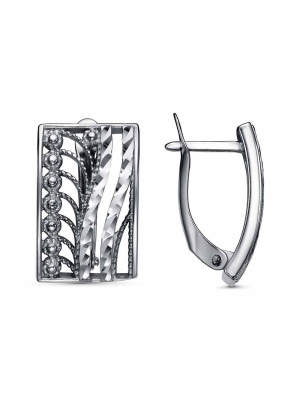 Серьги бижутерия, покрытие - серебрение с оксидированием, отделка - алмазная грань, без вставок