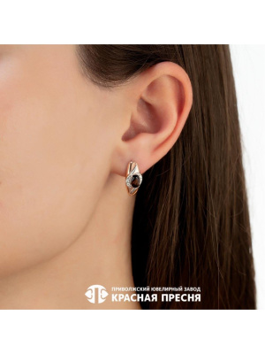 Серьги серебро 925 пробы, покрытие - золочение, выборочное родирование, вставка - дымчатый кварц, фианит (недрагоценный камень)