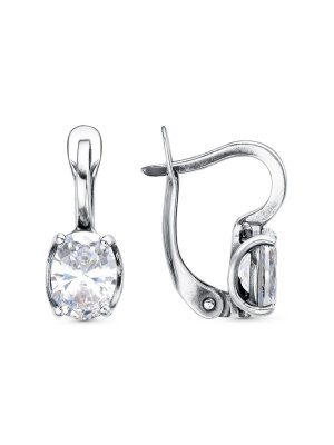 Серьги серебро 925 пробы, покрытие - оксидирование, вставка - фианит (недрагоценный камень)