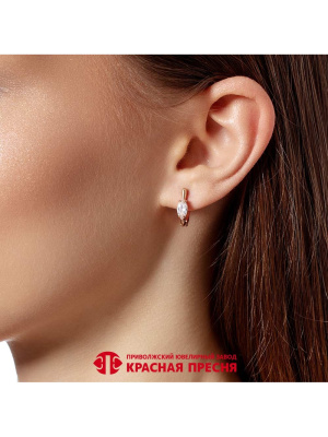 Серьги серебро 925 пробы, покрытие - золочение, вставка - фианит (недрагоценный камень)