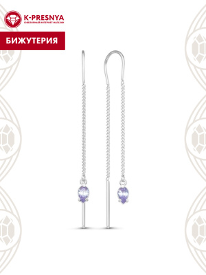 Серьги бижутерия, покрытие - серебрение, вставка - фианит (недрагоценный камень)