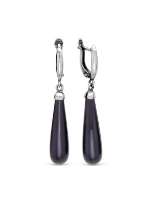 Серьги серебро 925 пробы, покрытие - оксидирование, вставка - искусственный агат черный