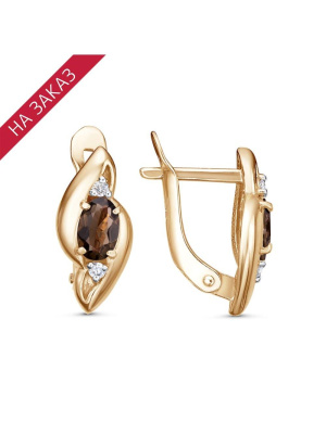 Серьги серебро 925 пробы, покрытие - золочение, выборочное родирование, вставка - дымчатый кварц, фианит (недрагоценный камень)