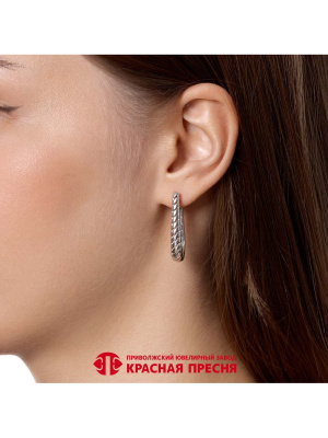 Серьги серебро 925 пробы, покрытие - родирование, отделка - алмазная грань, без вставок