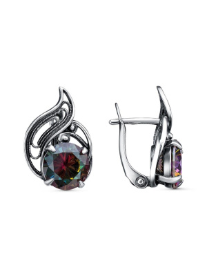 Серьги бижутерия, покрытие - серебрение с оксидированием, вставка - фианит (недрагоценный камень)