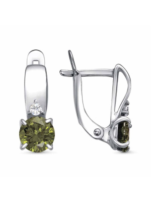 Серьги бижутерия, покрытие - платинирование, вставка - фианит (недрагоценный камень)