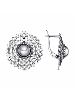 Серьги бижутерия, покрытие - серебрение с оксидированием, без вставок