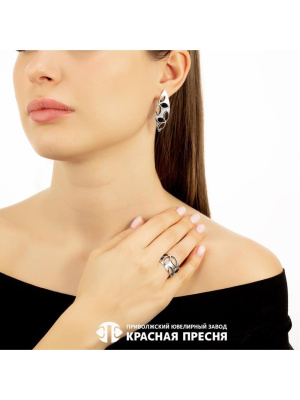 Серьги серебро 925 пробы, покрытие - оксидирование, без вставок