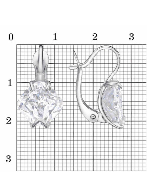 Серьги серебро 925 пробы, покрытие - платинирование, вставка - фианит (недрагоценный камень)