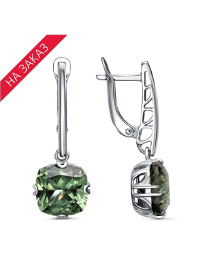 Серьги серебро 925 пробы, покрытие - родирование, вставка - фианит (недрагоценный камень)