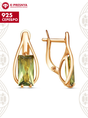 Серьги серебро 925 пробы, покрытие - золочение, вставка - ситалл собственной огранки