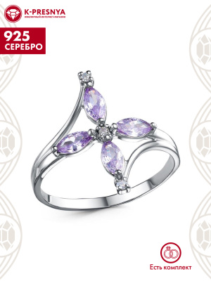 Кольцо серебро 925 пробы, покрытие - платинирование, вставка - фианит (недрагоценный камень)