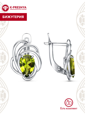 Серьги бижутерия, покрытие - платинирование, вставка - фианит (недрагоценный камень)