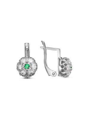 Серьги серебро 925 пробы, покрытие - оксидирование, вставка - искусственная шпинель, фианит (недрагоценный камень)
