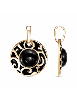 Подвеска бижутерия, покрытие - золочение, отделка - эмаль, вставка - искусственный агат черный