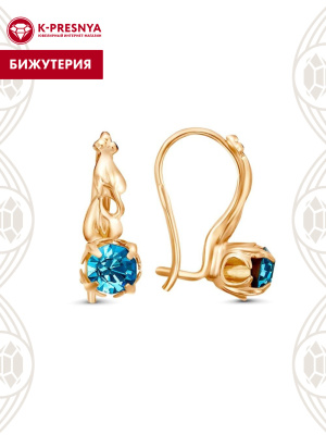 Серьги бижутерия, покрытие - золочение, вставка - стекло ювелирное preciosa