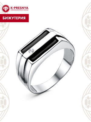 Кольцо бижутерия, покрытие - серебрение с оксидированием, отделка - эмаль, вставка - стекло ювелирное preciosa