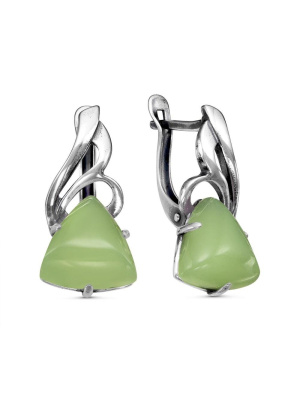 Серьги бижутерия, покрытие - серебрение с оксидированием, вставка - искусственный нефрит