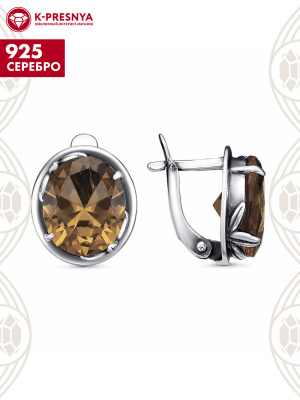 Серьги серебро 925 пробы, покрытие - оксидирование, вставка - искусственный султанит