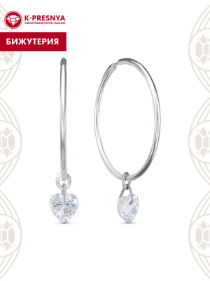 Серьги бижутерия, покрытие - серебрение, вставка - фианит (недрагоценный камень)