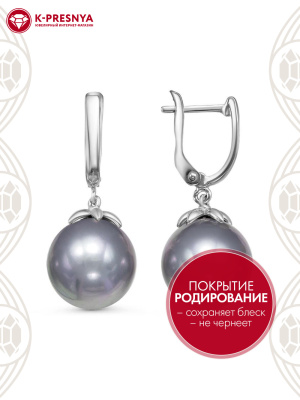 Серьги серебро 925 пробы, покрытие - родирование, вставка - имитация жемчуга