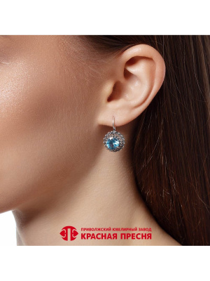 Серьги серебро 925 пробы, покрытие - оксидирование, вставка - искусственная шпинель