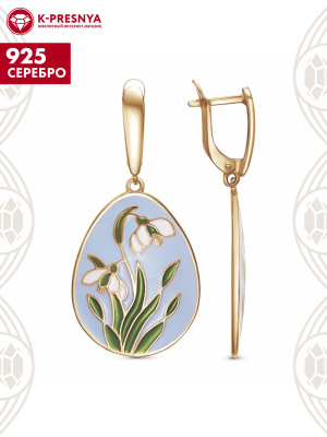 Серьги серебро 925 пробы, покрытие - золочение, отделка - эмаль, без вставок